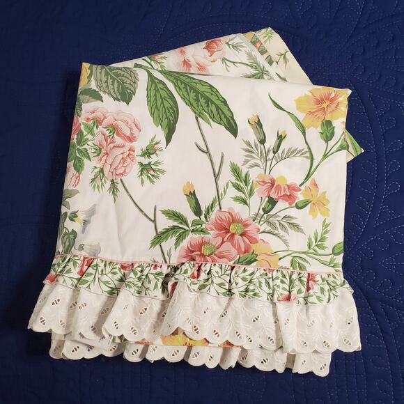 Vintage Martex Liberty Of London Queen Flat Sheet Ruffle Percale - Picture 11 of 13